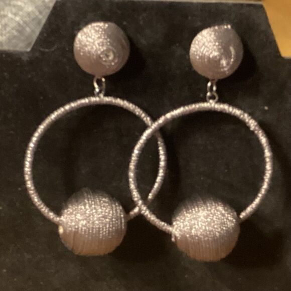 Grey Wrapped Dangle Ball Earrings - Picture 5 of 8